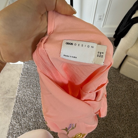 ASOS DESIGN embroidered split front halter midi dress in light coral size 8 - Picture 12 of 12